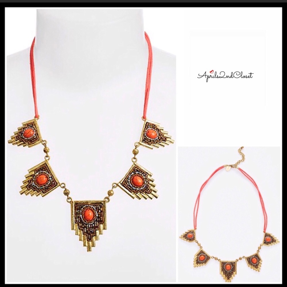 EGYPTIAN STONE JEWELED BOHO STATEMENT NECKLACE A2C - Picture 4 of 8